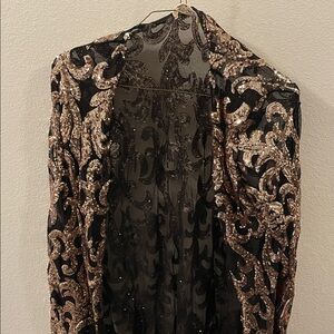 Elegant Black and Gold Sequin Women's Shawl